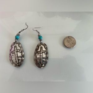 Silver Cross Earring with Turquoise